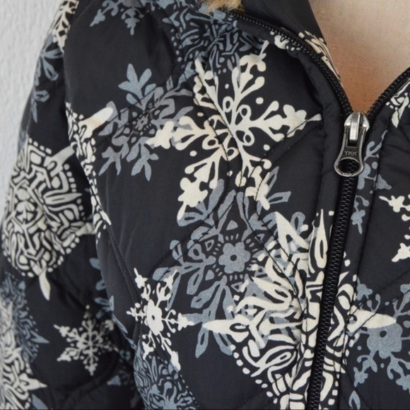 Eddie Bauer Goose Down Snowflake‎ Print Faux Fur Winter Jacket, Small - Picture 9 of 13